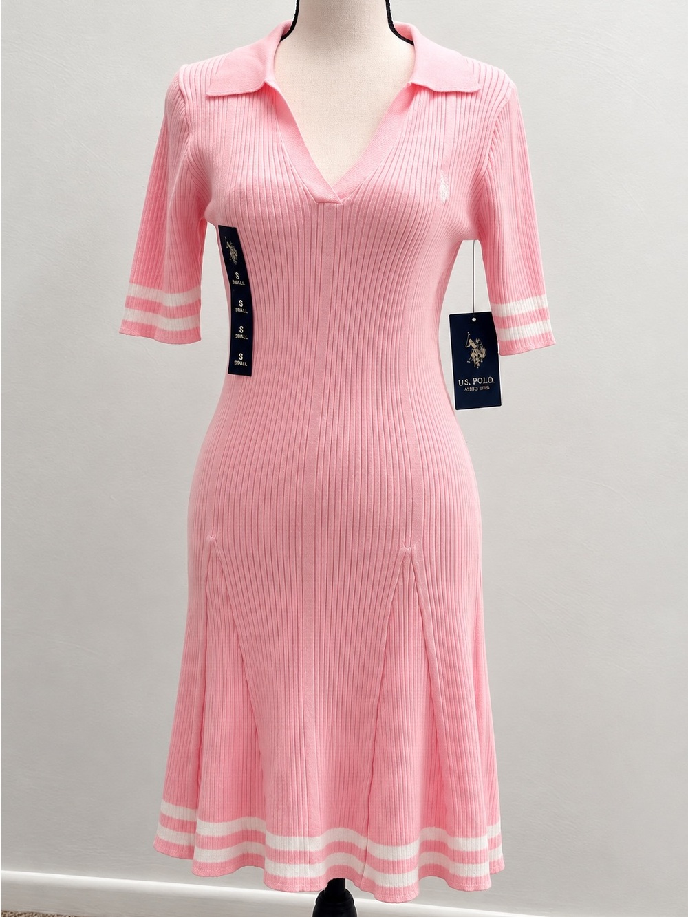 U.S. Polo Assn. Pink Ribbed Knit Midi Dress Size S NWT | Retail $80